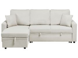 GRIMDON Faux Linen 3 Seater L Shaped Corner Sofabed - Light Beige, Left Hand Facing