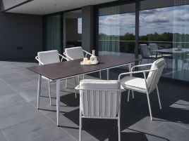 DEVERO Garden Dining Table Marble Effect - White and Black