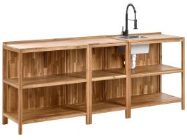 NEVOSA 3 Piece Outdoor Kitchen Set Black Tap with Sink Acacia Wood Brown