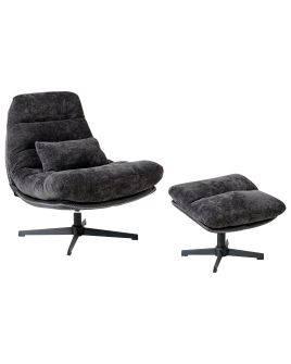 CHESMERE Chenille Fabric Swivel Armchair with Footstool - Black