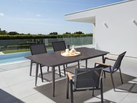 DEVERO Garden Dining Table Marble Effect - Grey and Black