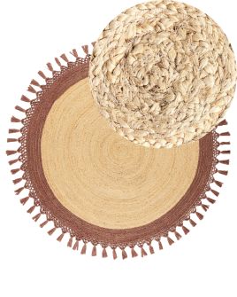Round Jute Area Rug Diameter 140 cm Beige and Brown MARTS