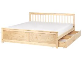 OLEA Bedframe with Storage Drawers Wood 180 x 200cm EU Super Kingsize Bed Light Wood