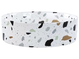 Ceramic Round Countertop Basin Diameter 400 mm White Terrazzo Effect NULES