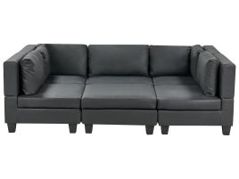5-Seater Modular Faux Leather Sofa with Ottoman Black UNSTAD