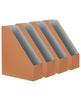 Set of 4 Faux Leather File Holders Golden Brown SUMER