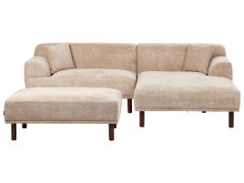 Left Hand Fabric Corner Sofa with Ottoman Beige HOLT