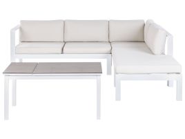 Garden Corner Sofa with Table 5 Seater MESSINA Left Hand Metal Off-White