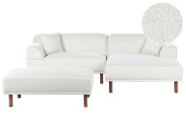 Left Hand Boucle Corner Sofa with Ottoman White HOLT