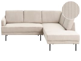 BERDA Corduroy Fabric 4 Seatrer L Shaped Corner Sofa - Beige, Right Hand Facing