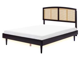 JARWI Bedframe with LED Rattan 160 x 200cm EU Kingsize Bed Black