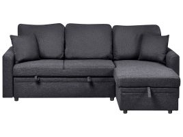 GRIMDON Faux Linen 3 Seater L Shaped Corner Sofabed - Black, Right Hand Facing