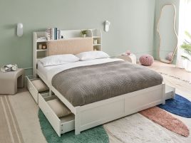 BIZOU EU Kingsize Ottoman Wooden Bedframe with Storage Drawers - White
