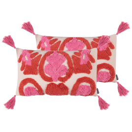 GALVERRA Cotton Fabric Geometric Pattern Decorative Cushion Set of 2 - Pink