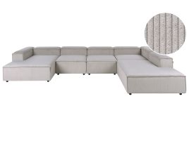 TROMSO Corduroy Fabric 5 Seater L Shaped Corner Sofa - Beige, Right Hand Facing