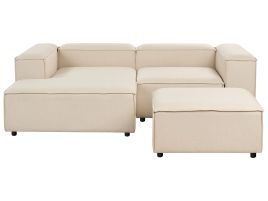 Right Hand 3 Seater Modular Fabric Corner Sofa with Ottoman Beige ARDAL