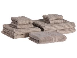 Set of 9 Towels AREORA Cotton Taupe