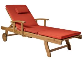 BREEZ Wooden Sun Lounger with Cushion - Red