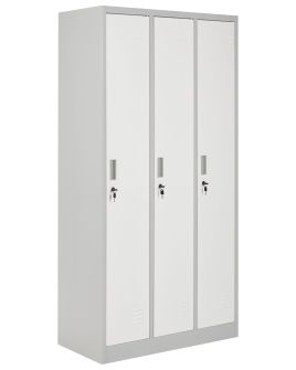 CLARESTON Metal 3-Door Office Storage Locker Cabinet - Grey with White