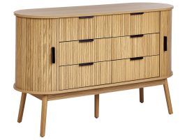 SALEH Oak Finish Chest of Drawers - Large-sized, 6 Drawers, Double