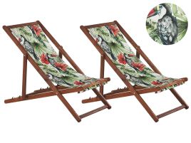 ELDMERE Set of 2 Folding Deck Chairs - Dark Oak