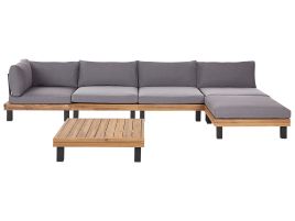 Garden Corner Sofa with Table 5 Seater FRAZZANO Modular Certified Acacia Wood Grey