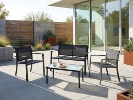 BRENVAR Garden 4 Seater Sofa and Table Set - Dark Grey