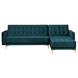 ABERVON Velvet 4 Seater L Shaped Corner Sofa Bed - Teal, Left Hand Facing