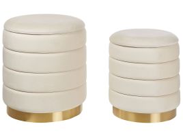 Set of 2 Storage Pouffes Light Beige GARLAND