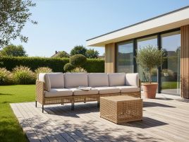 CEFARO Garden 4 Seater Sofa and Coffee Table Set - Light Beige