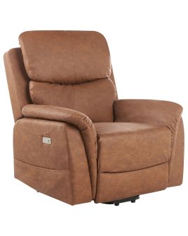 Electric Recliner Chair GLORIE with Massage Faux Leather Brown