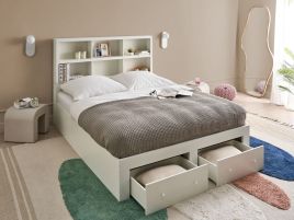 TARARE EU Kingsize Ottoman Wooden Bedframe with Storage Drawers - White