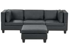 3-Seater Modular Faux Leather Sofa with Ottoman Black UNSTAD