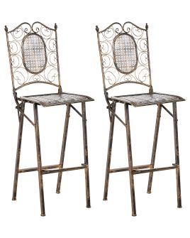 Set of 2 Garden Bar Chairs BORMIO Folding Metal Black