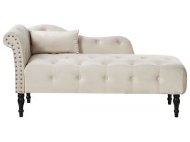 Left Hand Velvet Chaise Lounge Light Beige IVRY