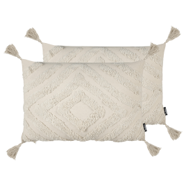 CRATEGON Cotton Fabric Geometric Pattern Decorative Cushion Set of 2 - Light Beige
