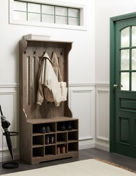 RAFARO Shoe Cabinet - Large-sized with Coat Rack- Dark Oak