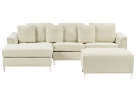 RODENLEIGH Fabric 5 Seater L Shaped Corner Sofa with Ottoman - Beige, Left Hand Facing