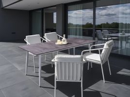 DEVERO Garden Dining Table Stone Effect - White and Grey
