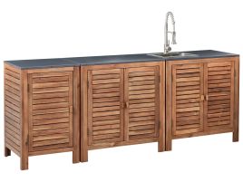 HORNWELL Wooden 3 Piece Outdoor Kitchen Set with Sink 210 cm - Brown with Silver
