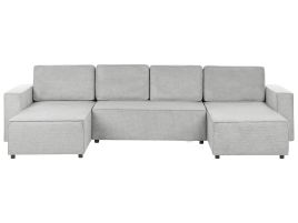 4 Seater U-Shaped Fabric Sofa Bed Light Grey VATNE