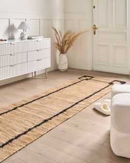 JAHIVO Jute Rug- Beige and Black, 80cm