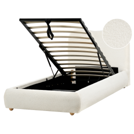 BIGNAC Single Boucle Fabric Ottoman Storage Bedframe - Off-White