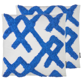 ULVARAE Cotton Fabric Geometric Pattern Decorative Cushion Set of 2 - Blue