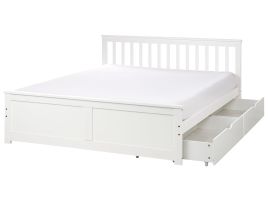 OLEA Bedframe with Storage Drawers Wood 160 x 200cm EU Kingsize Bed White