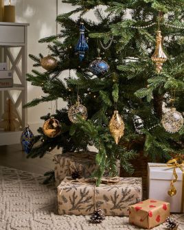 ICEDRONA Christmas LED Glass Baubles Decoration Set of 35 - Blue Gold