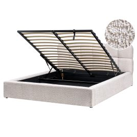 CALEN Kingsize Boucle Fabric Ottoman Storage Bedframe - Light Beige
