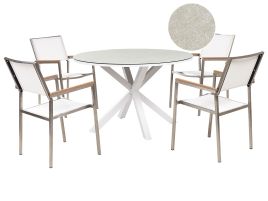 Garden Dining Set 4 Seater MALETTO/GROSSETO Metal Marble Effect White/ Beige