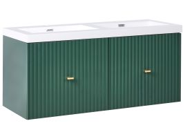 ATWELLON Wall Mounted Double Basin Vanity Unit with Gold Handle - Emerald Green