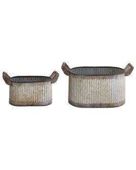 IULTPE Set of 2 Plant Pots Metal 31/41 cm Grey